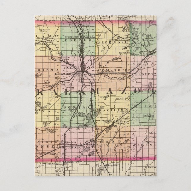 Postal Mapa del condado de Kalamazoo, Michigan (Anverso)