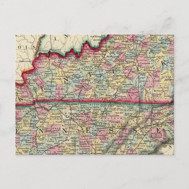 Postal Mapa Del Condado De Kentucky Y Tennessee (Anverso)