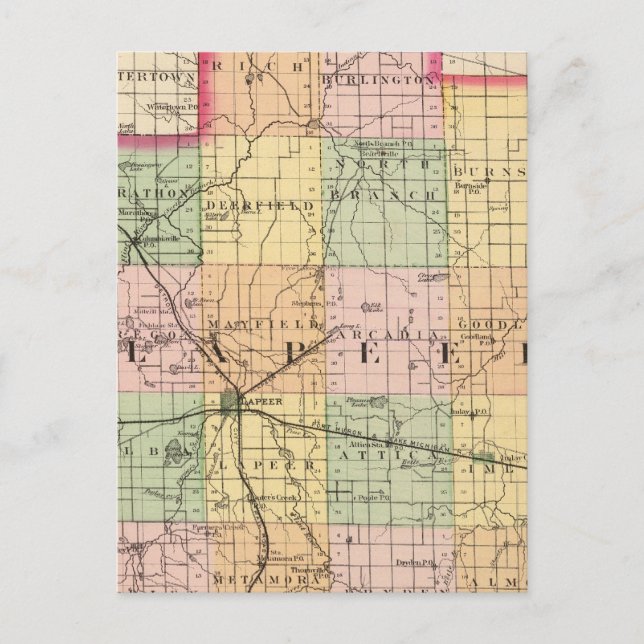 Postal Mapa del condado de Lapeer, Michigan (Anverso)