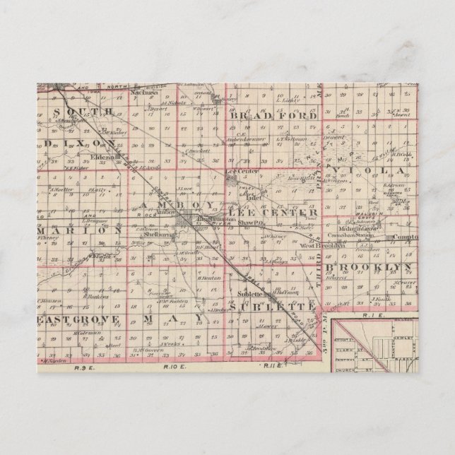 Postal Mapa del condado de Lee y Amboy (Anverso)