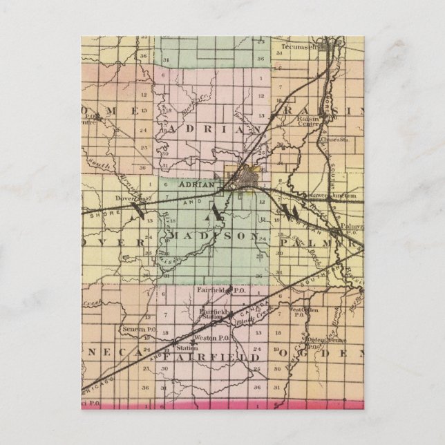 Postal Mapa del condado de Lenawee, Michigan (Anverso)