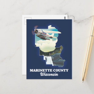 Postal Mapa del condado de Marinette Wisconsin