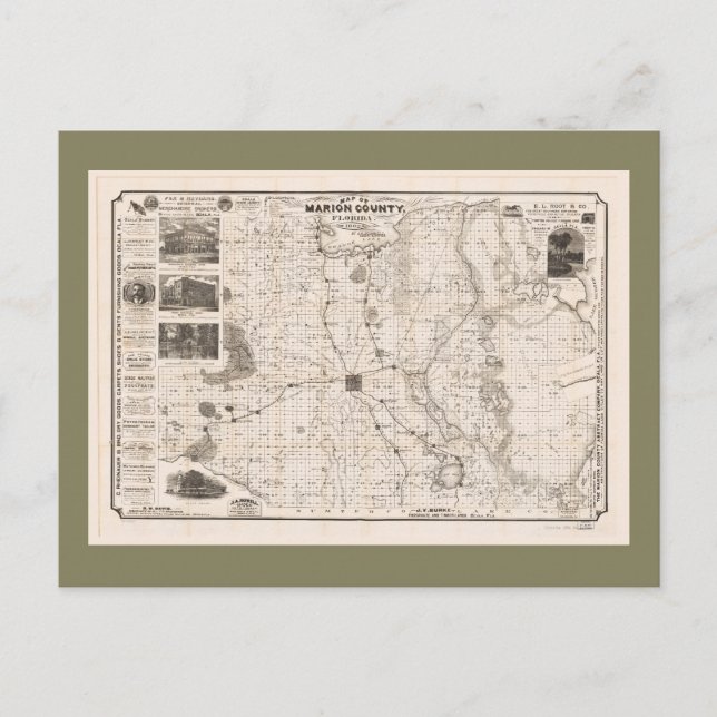 Postal Mapa del condado de Marion, Florida (1892) (Anverso)
