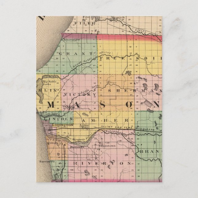 Postal Mapa del condado de Mason, Michigan (Anverso)