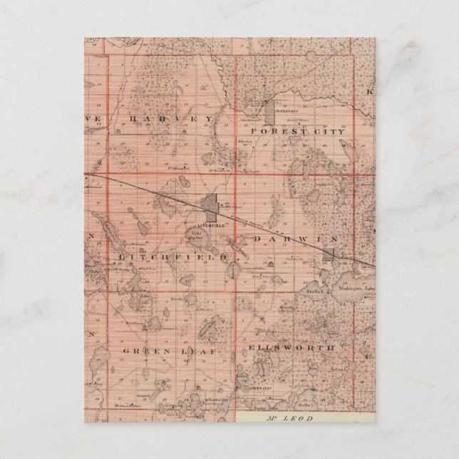 Postal Mapa del condado de Meeker, Minnesota (Anverso)