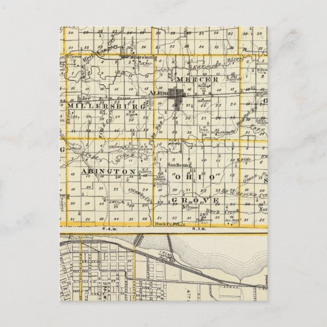 Postal Mapa del condado de Mercer, Isla de Rock y Plano (Anverso)