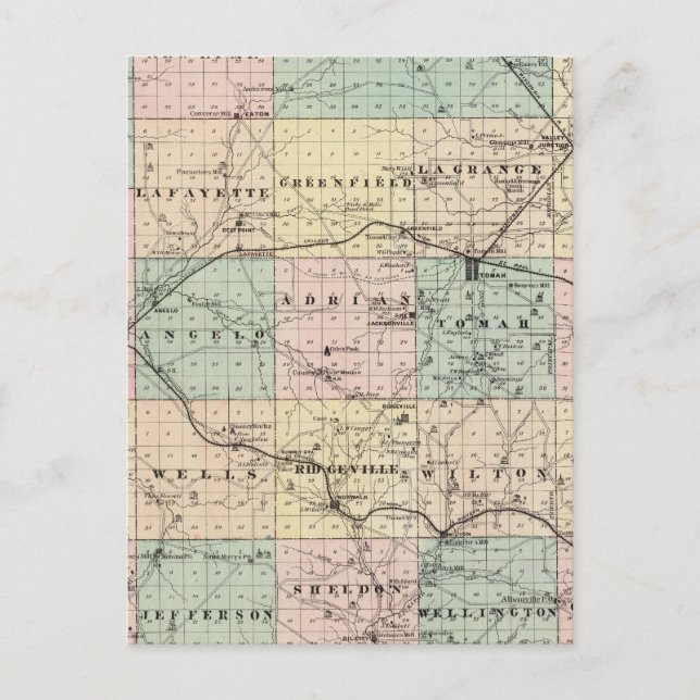 Postal Mapa del condado de Monroe, estado de Wisconsin (Anverso)