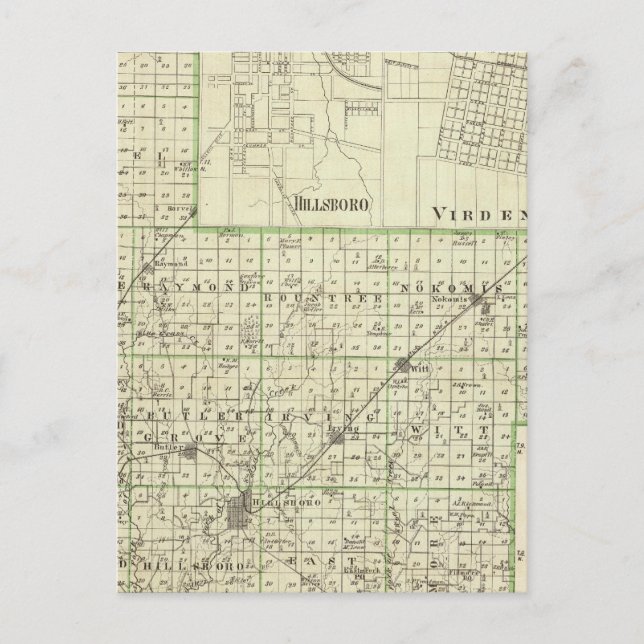 Postal Mapa del condado de Montgomery, Hillsboro y Virden (Anverso)