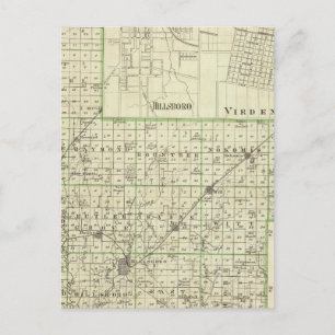 Postal Mapa del condado de Montgomery, Hillsboro y Virden