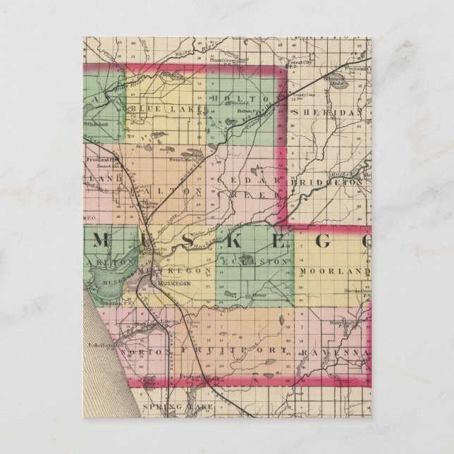Postal Mapa del condado de Muskegon, Michigan (Anverso)