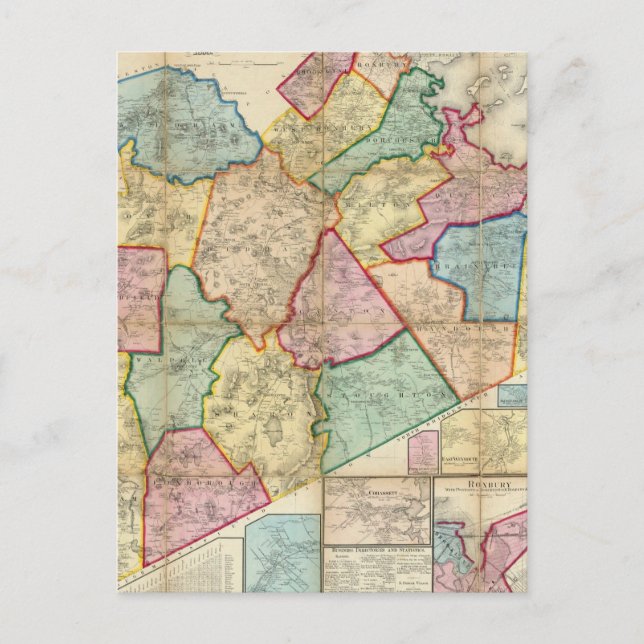 Postal Mapa del condado de Norfolk, Massachusetts (Anverso)