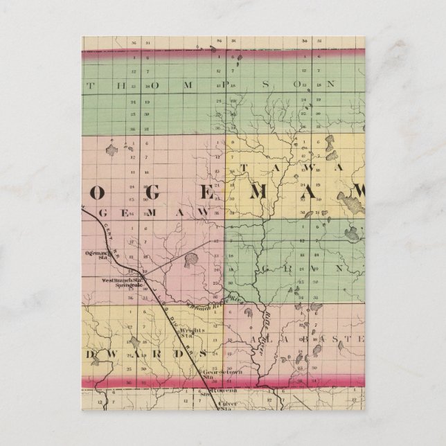 Postal Mapa del condado de Ogemaw, Michigan (Anverso)
