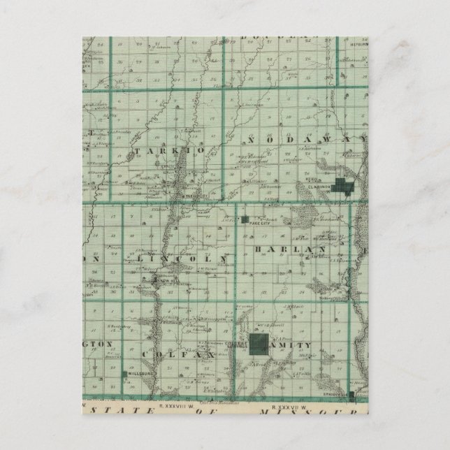 Postal Mapa del condado de Page, estado de Iowa (Anverso)