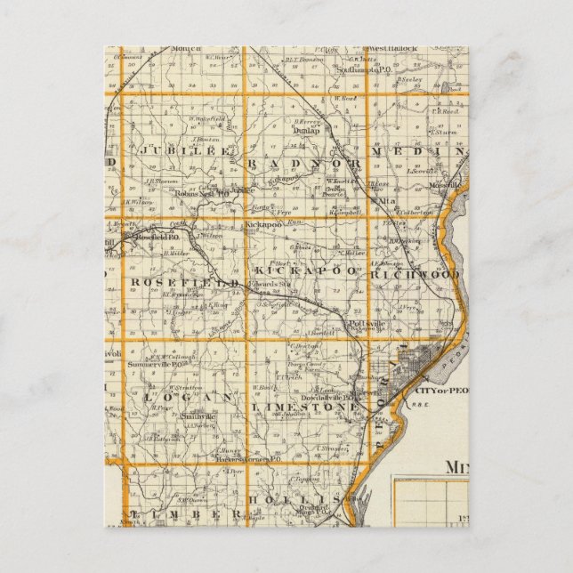 Postal Mapa del condado de Peoria y Minonk (Anverso)