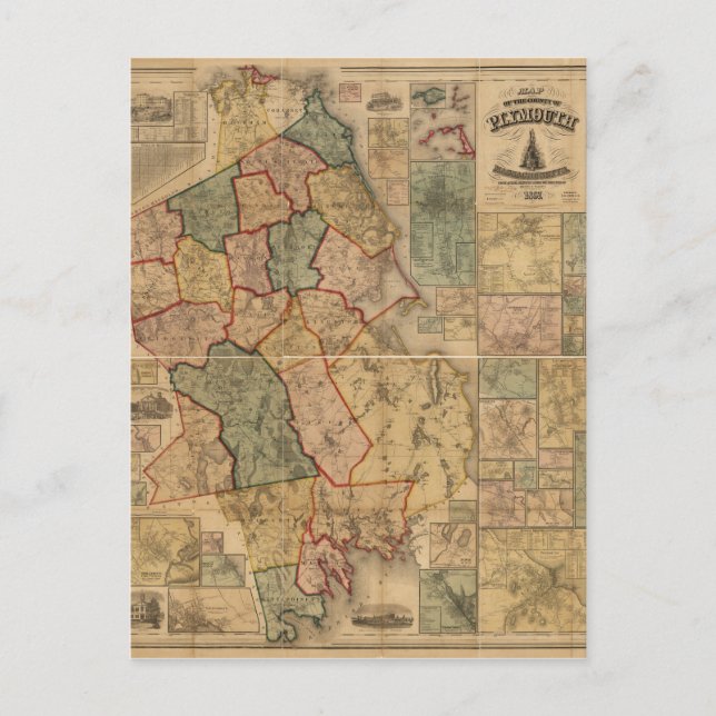 Postal Mapa del condado de Plymouth Massachusetts (1857) (Anverso)