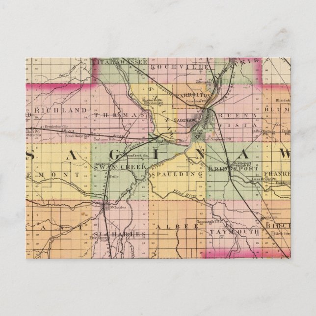 Postal Mapa del condado de Saginaw, Michigan (Anverso)