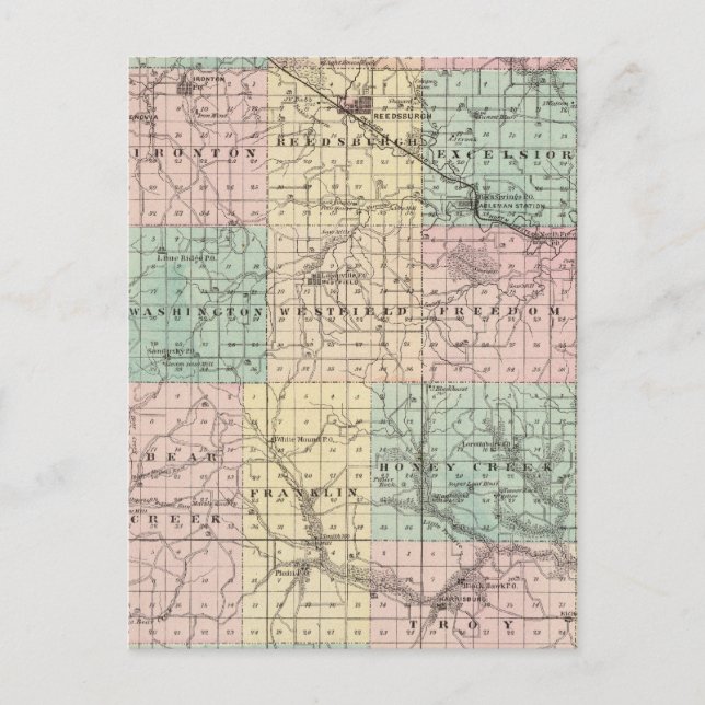 Postal Mapa del condado de Sauk y la ciudad de Kilbourn (Anverso)