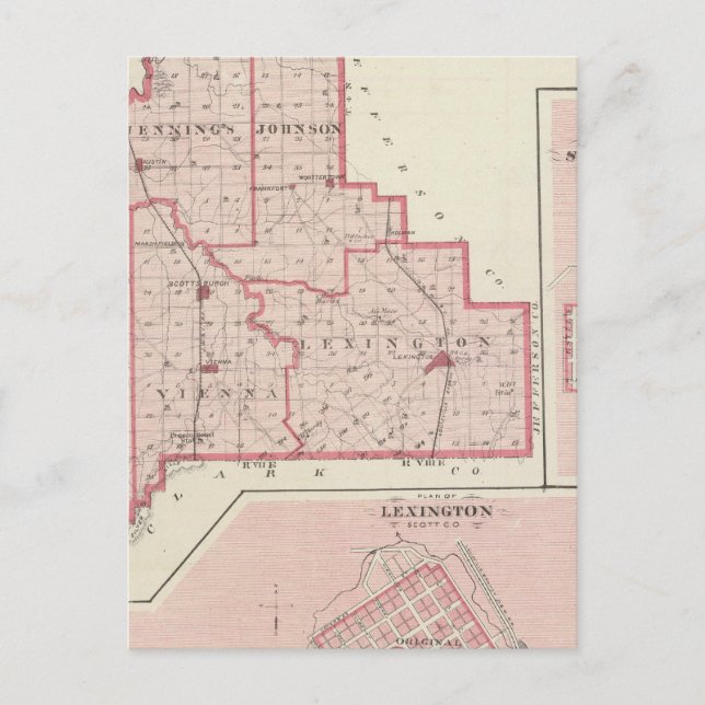 Postal Mapa del condado de Scott con Lexington, Escocia (Anverso)