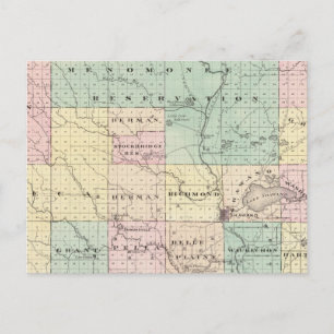 Postal Mapa del condado de Shawano, estado de Wisconsin
