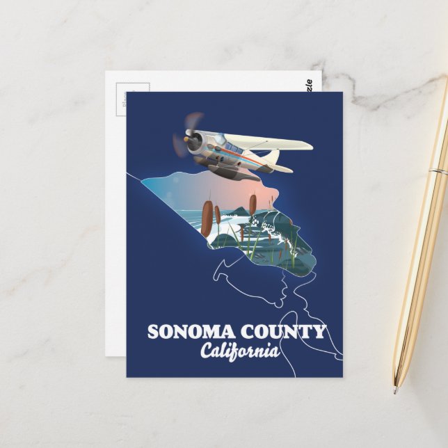 Postal Mapa del condado de Sonoma California (Anverso/Reverso In Situ)