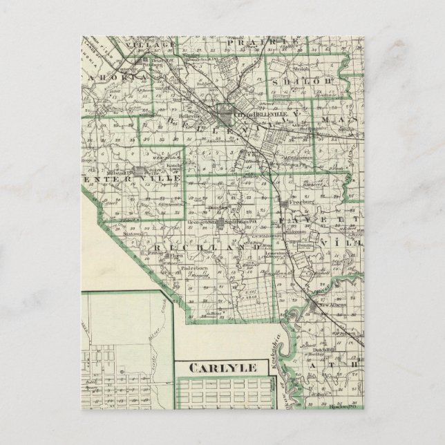 Postal Mapa del condado de St Clair, Líbano y Carlyle (Anverso)