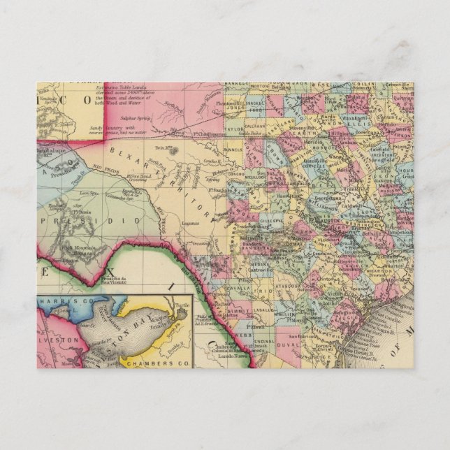Postal Mapa Del Condado De Texas (Anverso)