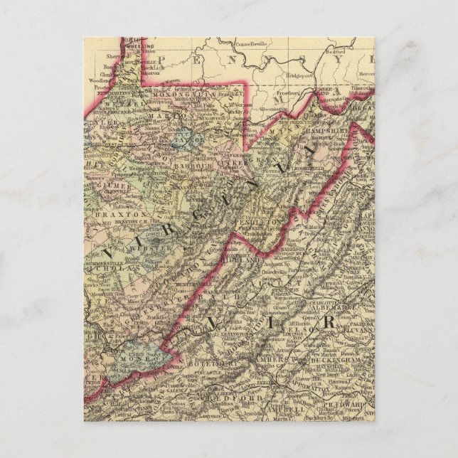 Postal Mapa del condado de Virginia Occidental (Anverso)