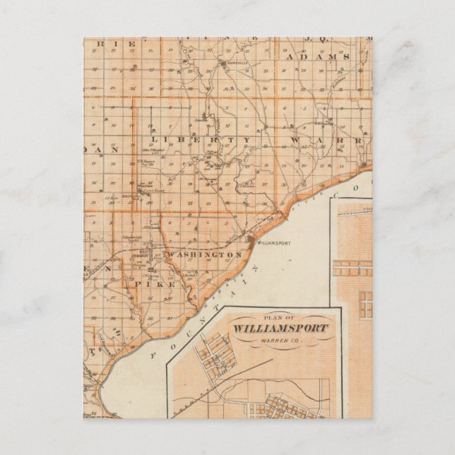 Postal Mapa del condado de Warren con el plan del oeste d (Anverso)