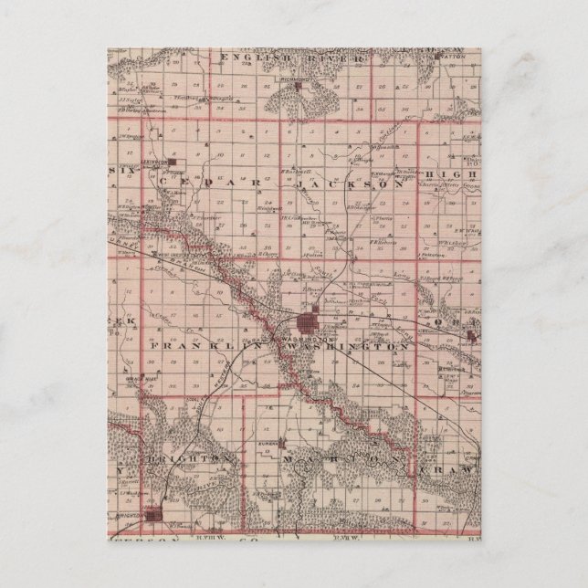 Postal Mapa del condado de Washington, estado de Iowa (Anverso)