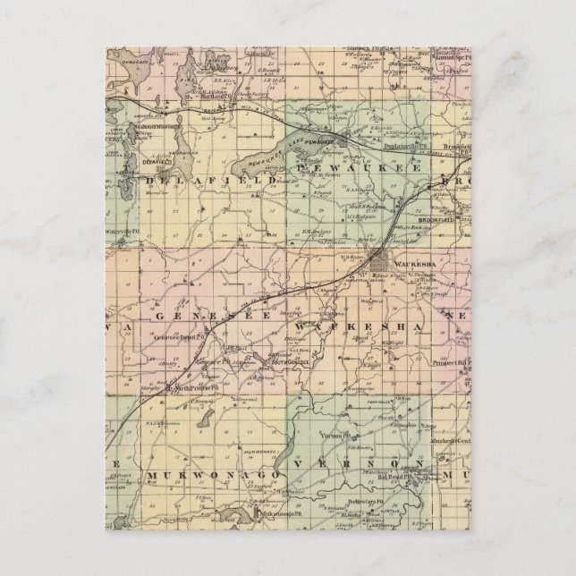 Postal Mapa del condado de Waukesha, estado de Wisconsin (Anverso)