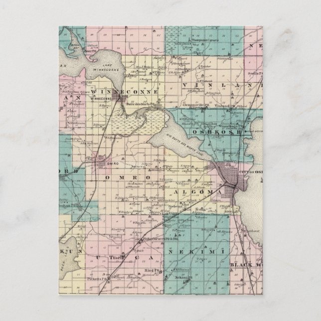 Postal Mapa del condado de Winnebago, estado de Wisconsin (Anverso)