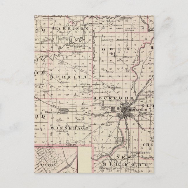 Postal Mapa del condado de Winnebago y Belvidere (Anverso)