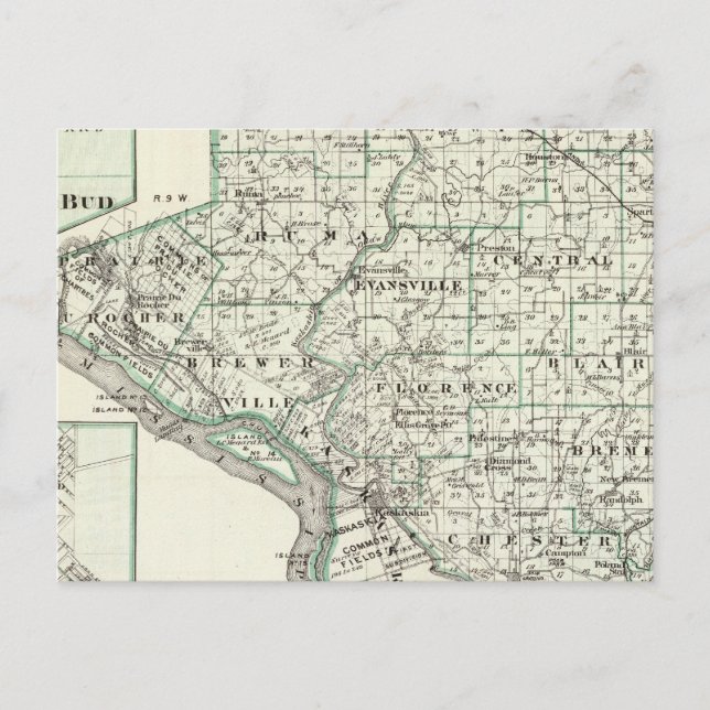 Postal Mapa del condado Randolph, Red Bud y Chester (Anverso)