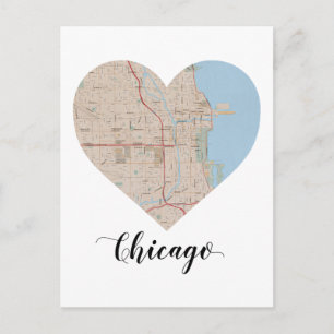 Postal Mapa del corazón de Chicago