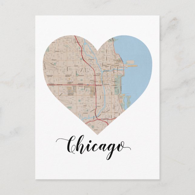 Postal Mapa del corazón de Chicago (Anverso)