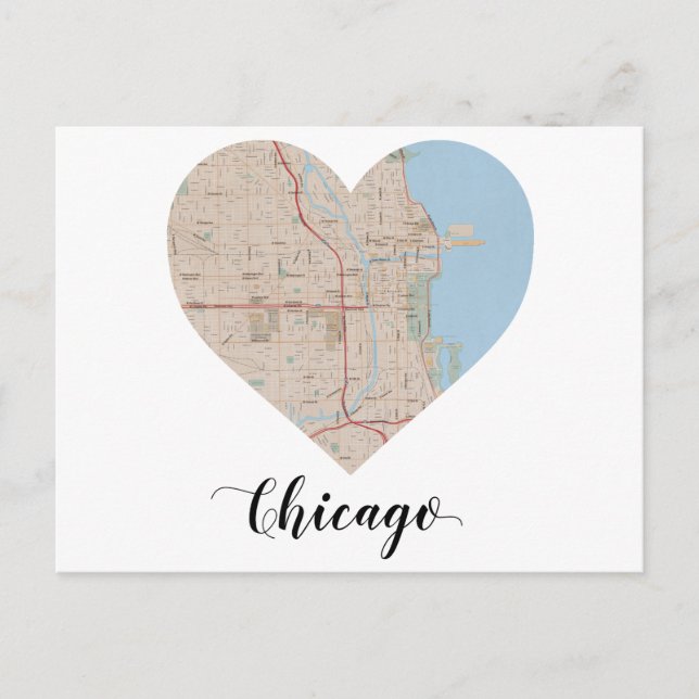 Postal Mapa del corazón de Chicago (Anverso)