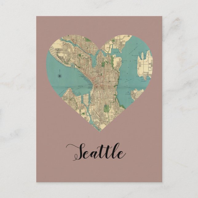 Postal Mapa del corazón de Seattle (Anverso)