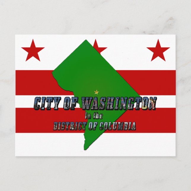 Postal Mapa del Distrito de Columbia, Bandera y Texto de  (Anverso)