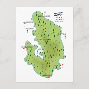 Postal Mapa del Distrito Peak de Inglaterra