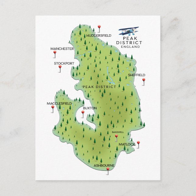 Postal Mapa del Distrito Peak de Inglaterra (Anverso)