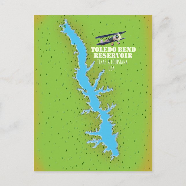 Postal Mapa del embalse Toledo Bend Texas & Louisiana (Anverso)