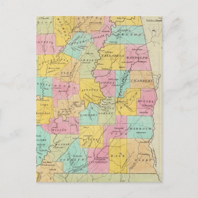 Postal Mapa del estado de Alabama (Anverso)