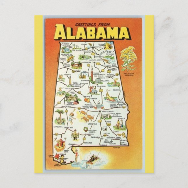 Postal Mapa del estado de Alabama (Anverso)