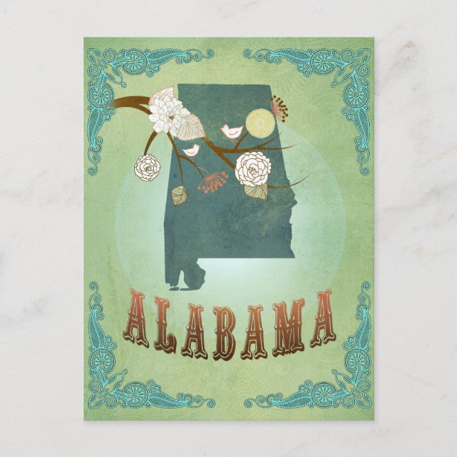 Postal Mapa del estado de Alabama - verde (Anverso)