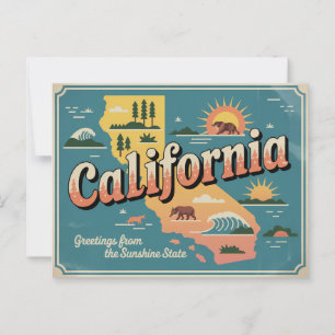 Postal Mapa del estado de California ilustrado