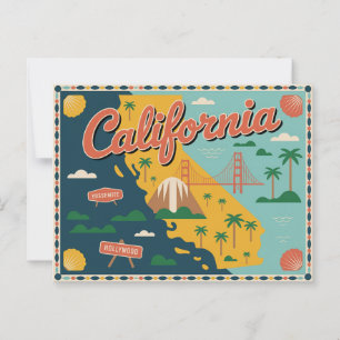 Postal Mapa del estado de California ilustrado