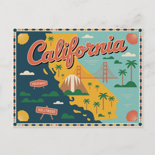 Postal Mapa del estado de California ilustrado (Anverso)
