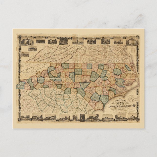 Postal Mapa del estado de Carolina del Norte (c 1870) (Anverso)