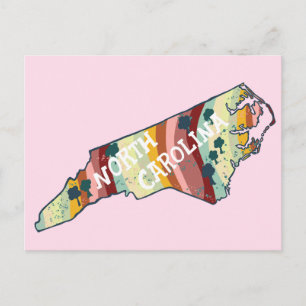 Postal Mapa del estado de Carolina del Norte ilustrado ne