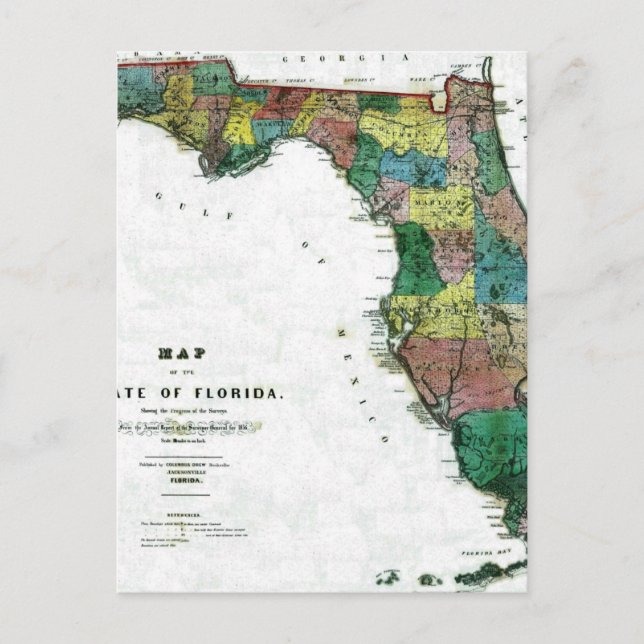 Postal Mapa del estado de Florida de 1856 de Columbus Dre (Anverso)